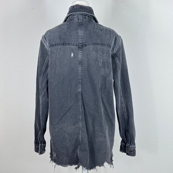 Free People Moonchild Denim Shirt Jacket Distressed Size XS Oversized Moondust - Picture 3 of 14